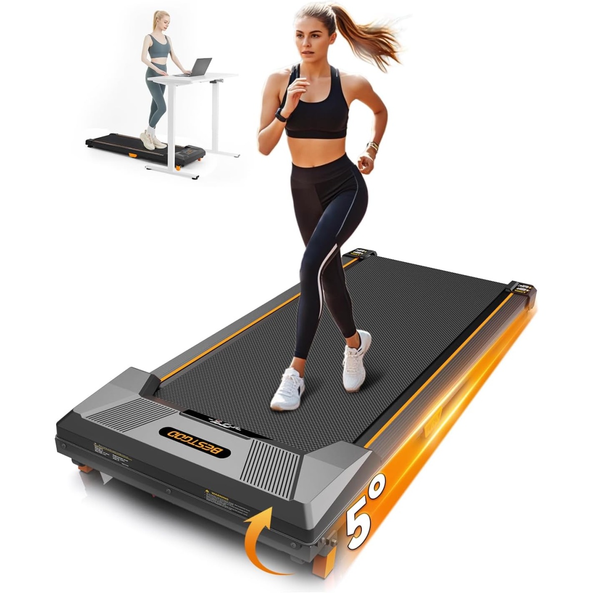 Treadmill with Incline, BestGod 300 lbs Capacity, 3.25HP Portable Treadmills for Home, Walking Pad Treadmill with APP, 12 Programs, Foldable Small Treadmill for Apartment Office